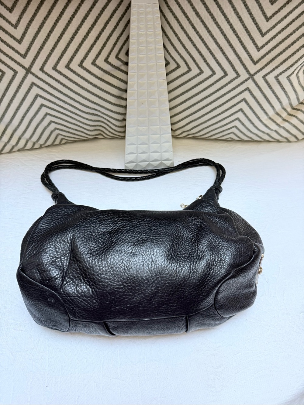 Elliott Lucca Black Leather Bow-Accent Shoulder Satchel - Picture 7 of 12